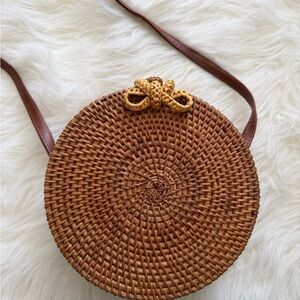 Brown Woven Round Crossbody Bag